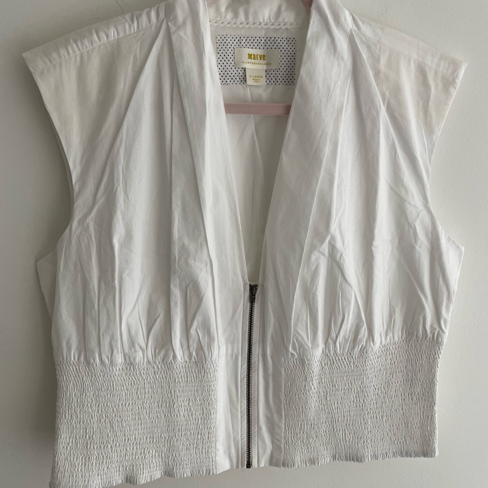Anthropologie Maeve White Zipper Top